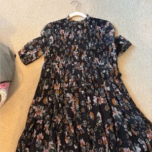 Veronica Beard Black Floral Long Sleeve Dress